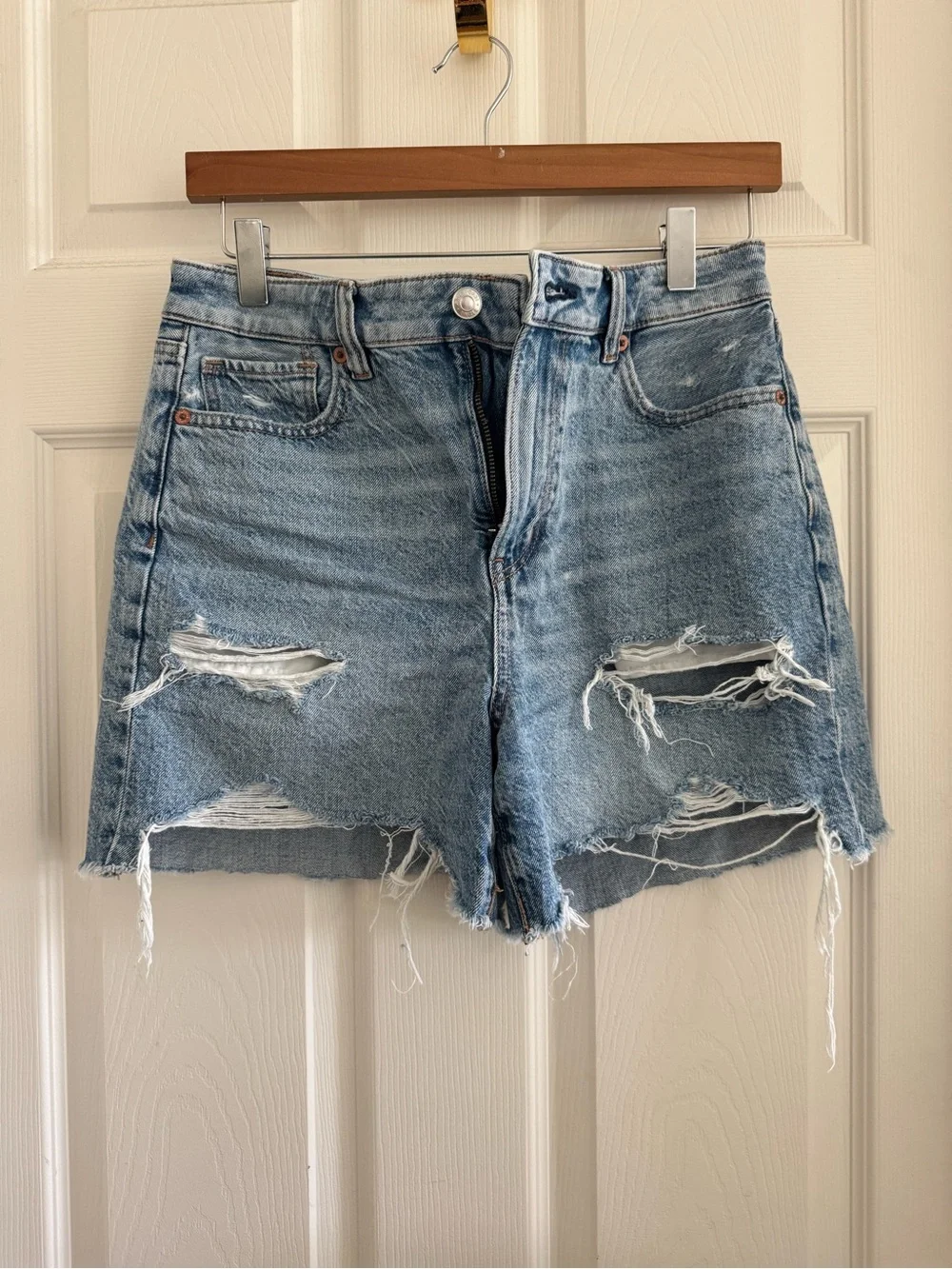 American Eagle Outfitters Light Blue Ripped Denim Shorts